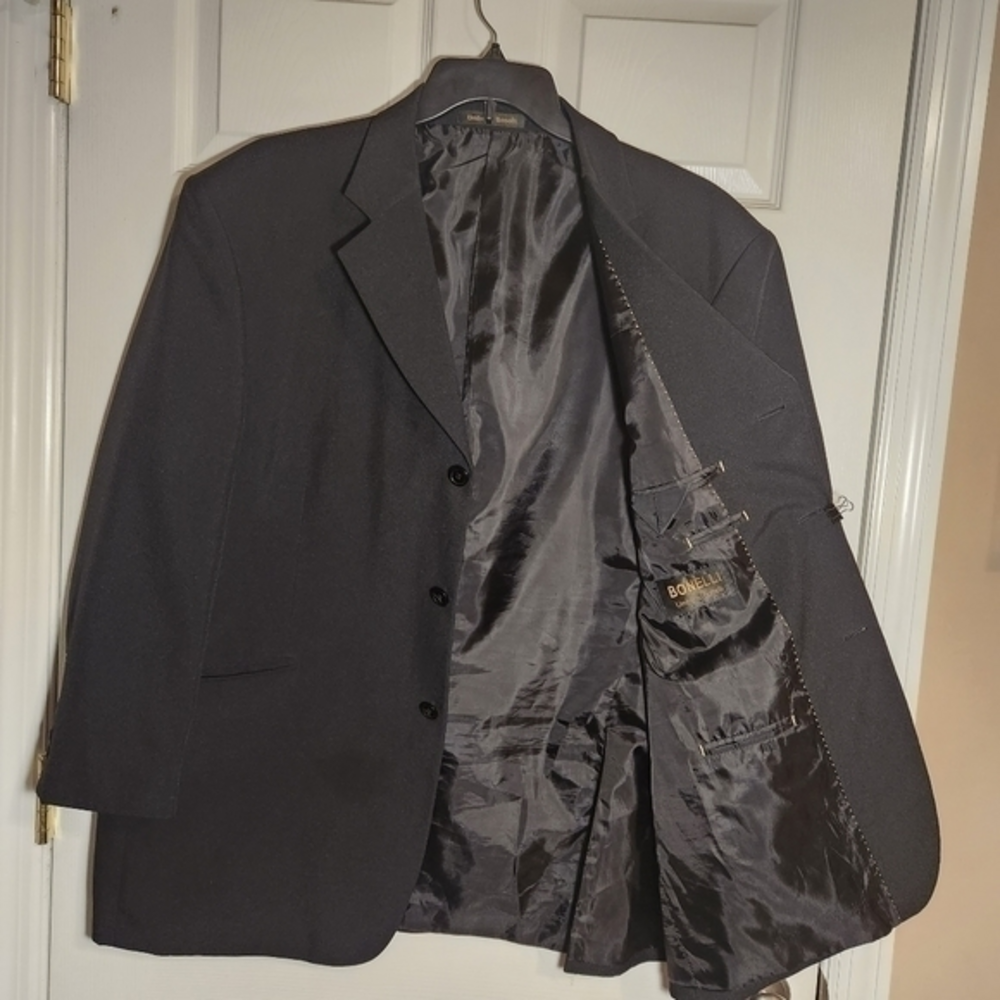 Bonelli 2pc 3 Button Black Suit Jacket Pants Formal‎ Business Black Tie Vintage